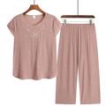 Pyjama 2 pièces pour femme grande taille pyjama couleur pure respirant col rond manches courtes t-shirt et pantalon large mode décontracté confort rue quotidien rendez-vous été printemps lotus rose rose 4xl