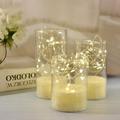 Bougies sans flamme cylindriques 3 pièces/ensemble avec guirlandes lumineuses intégrées à distance minuteur - parfait pour le décor d'halloween décoration de maison