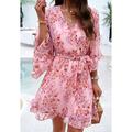 Femme Robe casual Robe Fourreau Robe d'été Rose Impression 3D nouer devant Noeud de cravate Col V Papillon Mini robe Bohême Le style mignon Rendez-vous Vacances Demi Manches Eté Printemps