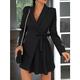 Mini robe Femme robe soirée manche longue Printemps Automne Hiver - Mode Soirée Moderne Lacet Plissé Couleur monochrome Col de Chemise Bureau Anniversaire Vacances 2023 Noir Kaki S M L XL XXL 3XL