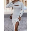 Robe Pull Robe en maille Femme Robe mi-longue Extérieur Casual du quotidien manche longue Col Roulé Découpé Tricot Mode Plein Mince 2023 Noir Blanche Marron S M L XL XXL