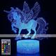 licorne 3d veilleuse pour enfants illusion lampe enfants 16 couleurs lampe changeante smart touch télécommande fournitures de fête comme anniversaire idée cadeau de noël pour filles garçons