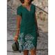 Robe mi-longue Femme Robe casual Manche Courte Eté Printemps - Personnalisé basique Mature Imprimer Feuille Floral Col V Vacances lin Noir Bleu Vert S M L XL XXL 3XL