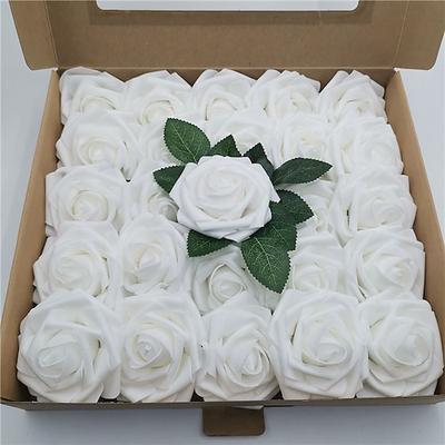 Roses artificielles avec feuilles, coffret cadeau 8cm, 25/50 pièces/ensemble, 25 50 boîtes de décoration florale pour la maison, décoration de mariage