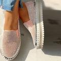 Femme Slip-Ons Chaussures de confort Grandes Tailles du quotidien Strass Talon Plat Bout rond Décontractées Cuir PU Mocassins Couleur Pleine Argent Noir Rose Claire