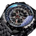 Montre Mécanique JARAGAR pour Hommes Série Aviateur Militaire Vraie Montre de Sport Automatique de Luxe en Acier Inoxydable Montre Masculine Lumineuse Cadran en Verre Bleu
