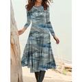 Robe Midi Femme Robe Décontractée Robe d'hiver Robe Ethnique Mode Modeste Formelle Plein Air Fête Coupe Laisse Graphique Manches Longues Col Ronde Jaune Bleu Gris Automne Hiver
