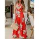 Combinaison Femme Imprimer Taille haute Floral Dos nu Vêtement de rue Plein Air du quotidien Standard Sans Manches Rouge S Eté