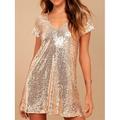 robe paillette Robe de vacances Robe cravate noire Femme Mini robe Paillettes Soirée Vêtement de rue Sexy Col V Manche Courte Ample Noir Champagne S M L XL 2XL
