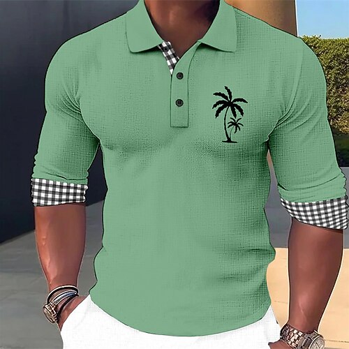 Derby du Kentucky Homme Plaid Palmier Polos Hawaïens Chemise de golf manche longue Polos Chemises à Col Occasionnel Tenue de plage Vêtements de vacances Vêtements tropicaux Tenues de fête Impression