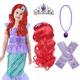 princesse sirène perruque ariel tresse avec princesse diadème collier gants non compris robe princesse sirène ariel habiller cosplay accessoires pour enfants filles