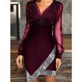 Femme robe noire robe paillette robe soirée Paillettes Maille Col V manche longue Mini robe Formel robe hiver Noir Vin Printemps Hiver