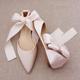 Femme Chaussures de mariage Chaussures de mariée Noeud Talon Plat Bout pointu Elégant Satin Mocassins Rose clair Ivoire Rouge Bordeaux