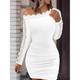 Mini robe Femme robe noire manche longue Eté Printemps Automne - Elégant Ruché avec manche Plein Epaules Dénudées Soirée Vacances Mince Noir Blanche S M L XL