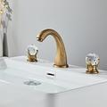 robinet mitigeur d'évier de salle de bain répandu, robinets de lavabo en laiton 2 poignées poignée en cristal de style rétro à 3 trous, salle de bain avec tuyau d'eau chaude et froide