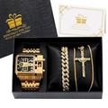 Ensemble de montres en quartz Oulm pour hommes Montre de poignet d'affaires Ensemble cadeau Montre de luxe Collier en or Bracelet Bracelet en acier inoxydable Cadran carré Cadeau de Nouvel An Cadeau