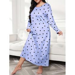 Robe de Saint-Valentin grande taille pour femme, pyjama, vêtements de nuit, cœur, papillon, mode, décontracté, maison, lit, confort, respirant, col ras du cou, manches longues, tenues de printemps