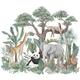 Autocollant mural animaux de la forêt, éléphants, pandas, papier peint pour décoration du salon et de la chambre à coucher