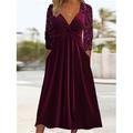 Robe mi-longue Femme Robe velours manche longue Printemps Automne Hiver - Soirée Moderne Robe chic Paillettes Poche Brillant Couleur monochrome Col V Bureau Vacances velvet 2023 Vin S M L XL XXL 3XL