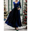 robe longue Femme Robe velours manche longue Automne Hiver - Mode Soirée Robe chic Ruché Couleur monochrome Col V Noël Vacances velvet 2023 Noir Vin bleu marine Bleu Vert foncé Violet S M L XL XXL 3XL