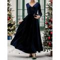 robe longue Femme Robe velours manche longue Automne Hiver - Mode Soirée Robe chic Ruché Couleur monochrome Col V Noël Vacances velvet 2023 Noir Vin bleu marine Bleu Vert foncé Violet S M L XL XXL 3XL