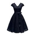 Femme Dentelle Ruché Robe vintage Mini robe Elégant Plein Col V Manche Courte Soirée Anniversaire Eté Printemps Noir Amande