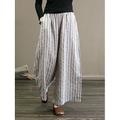 Femme Ample Chino Pantalon Rétro Vintage Mode Léger Toute la longueur Taille médiale Rayé Poche Taille elastique Bouffant Respirabilité Confortable Micro-élastique Vacances Casual du quotidien Noir