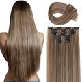 clip dans les extensions de cheveux 6pcs 16 clips bouclés ondulés droits épais clip sur les postiches d'extension de cheveux synthétiques (24 pouces brun foncé avec blond sale - droit)