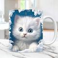 Tasse de chaton d'impression 3D trou dans une tasse murale, tasse de chat en céramique tasse de chat de nouveauté 3D tasses de chat amoureux de chat tasse de café tasse de club de chat tasse en céramique blanche cadeaux pour hommes femmes