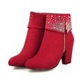 Femme Bottes Cadeaux de Saint-Valentin Bottes à talons du quotidien Couleur Pleine Bottines Bottines Hiver Strass Talon Bottier Bout pointu Rétro Vintage Confort Daim Noir Rouge Bleu