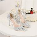 chaussures de mariage pour mariée demoiselle d'honneur femmes bout fermé bout pointu argent arc-en-ciel bleu vert faux cuir pompes avec strass cristal stiletto talon haut fête de mariage saint valentin bling bling chaussures