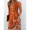 Robe Mini Femme Robe Petite Robe T Shirt Robe Tee Robe d'Été Robe d'Été Robe A Ligne Mode Active Streetwear Extérieur Vacances Rue Coupe Lâche Imprimé Floral Sans Manches Col en V Orange Vert Gris