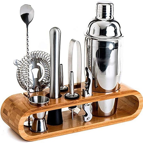 Ensemble de shaker à cocktail, kit de barman avec support, shaker à cocktail isolé, kit de barman, mélangeur à cocktail, acier inoxydable 350 ml, ensemble d'outils de bar élégants