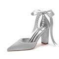 Femme Escarpins Chaussures bling-bling Mariage Chaussures de mariée Strass Talon Bottier Bout pointu Minimalisme Satin Lacet Argent Vin Vert et Bleu