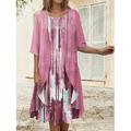Robe de graduation pour femmes Robe Midi Ensemble de deux pièces Robe décontractée Robe en chiffon Robe imprimée Mode Imprimé moderne À manches mi-longues Col rond Extérieur Vacances Rose Bleu Violet