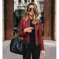 Simili Cuir Femme Plein Air Achats Chic et moderne Garniture en fausse fourrure Normal Manteau Rose Claire Bleu marine Rouge vin Printemps Automne fermeture Éclair Sans col Mince S M L XL XXL XXXL