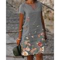 Robe Midi Femme Robe Décontractée Robe T-Shirt Robe Tee Robe Shift Imprimé Floral Blanc Vert Gris Manches Courtes Col V Basique Quotidien Vacances Week-end