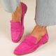 Femme Mocassins Rose Grandes Tailles Mules mocassins du quotidien Couleur unie Talon bloc Bout carré Rétro Vintage Décontractées Marche Fausse Fourrure Mocassins Rose