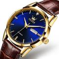 Montre Mécanique pour Hommes OLEVS Calendrier Étanche Noctilucent Jour Date Montre en Cuir Véritable