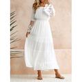 Robe casual Robe de mariée en dentelle blanche Femme robe longue avec manche Plein Air Vacances Rendez-vous Elégant Vêtement de rue Epaules Dénudées manche longue Ample Blanche S M L XL