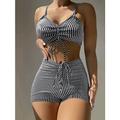 Maillot de bain 2 pièces bikini maillots de bain y2k femme rayé polyester noir bleu soutien-gorge slip