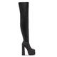 Femme Bottes Bottes de plate-forme Grandes Tailles Bottes à talons Soirée Couleur unie Cuissardes Hiver Fermeture Talon Bottier Bout carré Elégant Mode Sexy Polyuréthane Fermeture Amande Noir Blanche