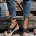 Femme Sandales Chaussures de confort du quotidien Eté Hauteur de semelle compensée Bout ouvert Mode Décontractées Toile Boucle Noir Bleu Gris