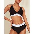 ensemble de bikini triangle long à bordure pétale noir et blanc