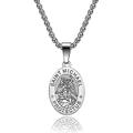 collier ovale en acier inoxydable saint christopher/michael pour hommes femmes, collier pendentif noir or argent bijoux simples cadeaux (argent saint michael (argent))