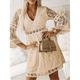 Robe casual Robe de mariée en dentelle blanche Femme Mini robe avec manche Mariage Rendez-vous Vacances Trapèze Col V manche longue Mince Blanche Rouge Abricot S M L XL