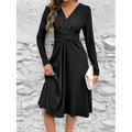 robe noire Robe casual Robe Trapèze Femme Robe mi-longue Nœud devant Plein Air Rendez-vous Vêtement de rue Col V manche longue Standard Noir Vin Bleu S M L XL 2XL