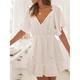 robe blanche Robe dentelle Robe casual Femme Mini robe Dentelle A Volants Plein Air Vacances Rendez-vous Vêtement de rue basique Col V Demi Manches Standard Blanche Rose Claire S M L XL