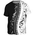 clé de piano t-shirt hommes touches graphiques et notes de musique 3d blanc été coton t-shirt instrument de musique col rond vêtements vêtements imprimés extérieur décontracté