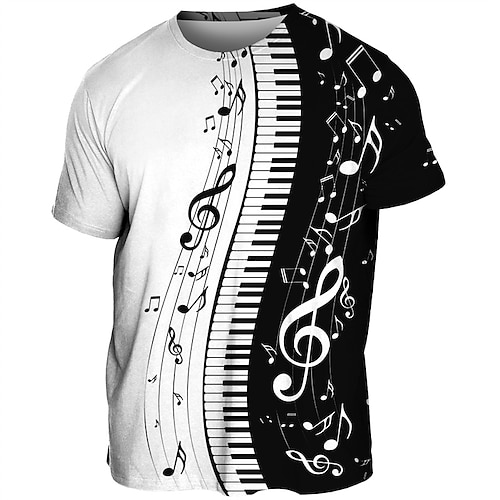 Festival de musique Homme Graphique Instrument de musique T-shirt Manche Courte T-shirt Impression 3D Col ras du cou Chemise ancien Mode Designer Extérieur Occasionnel Quotidien Noir Blanche